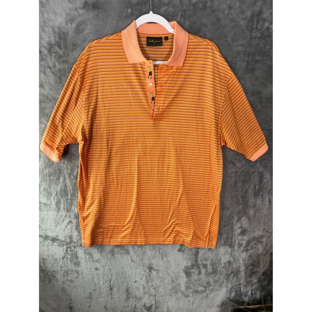 Bobby Jones Collection Mens Orange Embroidered Golfer Polo Shirt Large